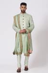 Buy_Jatin Malik_Green Linen Silk Embroidered Sherwani Set _at_Aza_Fashions