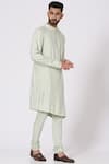 Jatin Malik_Green Linen Silk Embroidered Sherwani Set _Online_at_Aza_Fashions