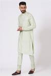 Jatin Malik_Green Slub Silk Embroidered Sherwani Set_Online_at_Aza_Fashions
