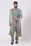 Buy_Jatin Malik_Blue Slub Silk Embroidered Sherwani Set _at_Aza_Fashions