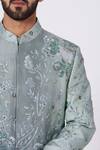 Jatin Malik_Blue Slub Silk Embroidered Sherwani Set _at_Aza_Fashions