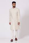 Jatin Malik_White Slub Silk Embroidered Sherwani Set _Online_at_Aza_Fashions