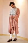 Buy_Jatin Malik_Grey Linen Silk, Lining Satin Floral Print Sherwani Set _at_Aza_Fashions