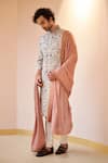 Buy_Jatin Malik_Grey Linen Silk, Lining Satin Floral Print Sherwani Set _Online_at_Aza_Fashions