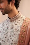 Shop_Jatin Malik_Grey Linen Silk, Lining Satin Floral Print Sherwani Set _Online_at_Aza_Fashions
