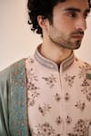 Buy_Jatin Malik_Pink Linen Silk Embroidered Floral Motifs Hand Sherwani And Kurta Set _Online_at_Aza_Fashions