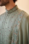 Buy_Jatin Malik_Grey Linen Silk, Lining Satin Floral Print Jamawar Sherwani And Kurta Set _Online_at_Aza_Fashions
