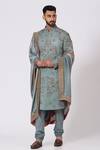 Buy_Jatin Malik_Grey Linen Silk Embroidered Sherwani Set _at_Aza_Fashions