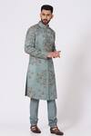 Jatin Malik_Grey Linen Silk Embroidered Sherwani Set _Online_at_Aza_Fashions