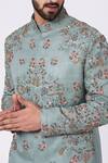 Jatin Malik_Grey Linen Silk Embroidered Sherwani Set _at_Aza_Fashions