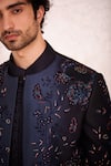 Jatin Malik_Blue Linen Silk, Lining Satin Floral Motifs Ombre Jacket And Kurta Set _at_Aza_Fashions