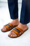 Buy_Jatin Malik_Brown Lasercut Sliders _at_Aza_Fashions