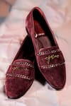 Shop_Jatin Malik_Wine Chain Embellished Loafers _at_Aza_Fashions