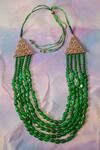 Shop_Jatin Malik_Green Semi Precious Stones Layered Embellished Mala _at_Aza_Fashions