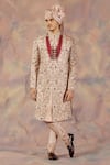Buy_Jatin Malik_Pink Linen Silk Floral Print Embroidered Sherwani Set _at_Aza_Fashions
