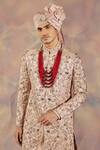 Jatin Malik_Pink Linen Silk Floral Print Embroidered Sherwani Set _Online_at_Aza_Fashions