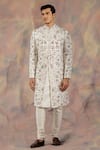 Buy_Jatin Malik_White Linen Silk Embroidered Floral Sherwani Set _at_Aza_Fashions