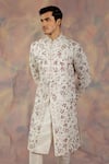 Shop_Jatin Malik_White Linen Silk Embroidered Floral Sherwani Set _at_Aza_Fashions