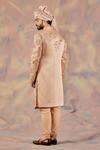 Shop_Jatin Malik_Peach Linen Silk Floral Print Embroidered Sherwani Set _at_Aza_Fashions