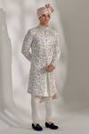 Buy_Jatin Malik_Ivory Linen Silk Floral Print Embroidered Sherwani Set _at_Aza_Fashions