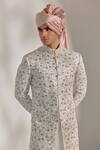 Jatin Malik_Ivory Linen Silk Floral Print Embroidered Sherwani Set _Online_at_Aza_Fashions
