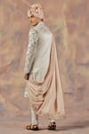Shop_Jatin Malik_Silver Linen Silk Floral Print Embroidered Sherwani Set _at_Aza_Fashions