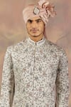 Buy_Jatin Malik_Silver Linen Silk Floral Print Embroidered Sherwani Set _Online_at_Aza_Fashions