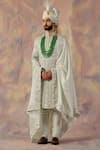 Jatin Malik_Blue Linen Silk Floral Print Embroidered Sherwani Set _Online_at_Aza_Fashions