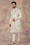 Buy_Jatin Malik_White Linen Silk Floral Print Embroidered Sherwani Set _at_Aza_Fashions