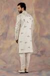 Shop_Jatin Malik_White Linen Silk Floral Print Embroidered Sherwani Set _at_Aza_Fashions