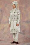 Buy_Jatin Malik_Blue Linen Silk Floral Print Embroidered Sherwani Set _at_Aza_Fashions