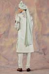 Shop_Jatin Malik_Blue Linen Silk Floral Print Embroidered Sherwani Set _at_Aza_Fashions