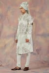 Jatin Malik_Blue Linen Silk Floral Print Embroidered Sherwani Set _Online_at_Aza_Fashions
