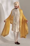 Shop_Jatin Malik_Off White Linen Silk Floral Print Embroidered Sherwani Set _at_Aza_Fashions