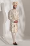 Buy_Jatin Malik_Off White Linen Silk Floral Print Embroidered Sherwani Set _at_Aza_Fashions
