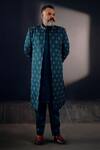 Buy_Jatin Malik_Green Linen Silk Floral Print Embroidered Sherwani Set _at_Aza_Fashions