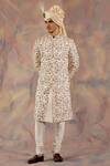Buy_Jatin Malik_Off White Linen Silk Floral Print Embroidered Sherwani Set _at_Aza_Fashions
