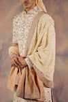 Jatin Malik_Off White Linen Silk Floral Print Embroidered Sherwani Set _at_Aza_Fashions