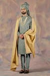 Buy_Jatin Malik_Grey Linen Silk Floral Print Embroidered Sherwani Set _at_Aza_Fashions