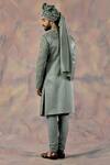 Shop_Jatin Malik_Grey Linen Silk Floral Print Embroidered Sherwani Set _at_Aza_Fashions