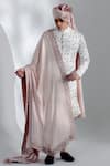 Buy_Jatin Malik_Ivory Linen Silk Floral Print Embroidered Sherwani Set _at_Aza_Fashions