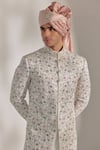Buy_Jatin Malik_Ivory Linen Silk Floral Print Embroidered Sherwani Set _Online_at_Aza_Fashions
