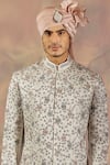 Shop_Jatin Malik_Silver Linen Silk Floral Print Embroidered Sherwani Set _Online_at_Aza_Fashions