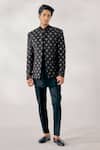 Buy_Jatin Malik_Black Linen Silk Floral Embroidered Jacket And Pant Set _at_Aza_Fashions