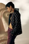 Jatin Malik_Black Linen Silk Floral Embroidered Jacket And Pant Set _Online_at_Aza_Fashions