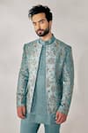 Shop_Jatin Malik_Grey Linen Silk Embroidered Floral Jacket And Pant Set _at_Aza_Fashions