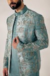 Jatin Malik_Grey Linen Silk Embroidered Floral Jacket And Pant Set _Online_at_Aza_Fashions