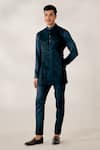 Buy_Jatin Malik_Blue Linen Silk Marble Dyed Kurta Set _at_Aza_Fashions