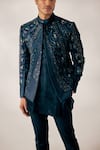 Shop_Jatin Malik_Blue Linen Silk Marble Dyed Kurta Set _at_Aza_Fashions