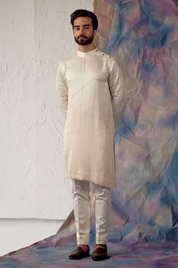 Buy_Jatin Malik_Ivory Linen Silk Kurta Set _at_Aza_Fashions